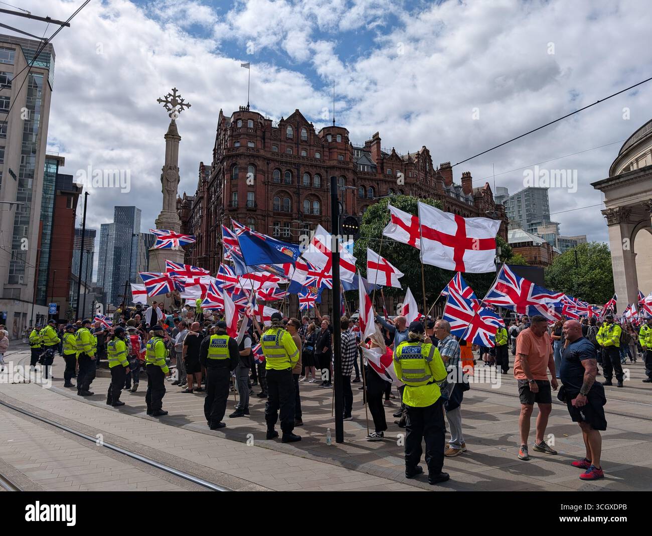2025. Britain First protest march in the city centre with police ...