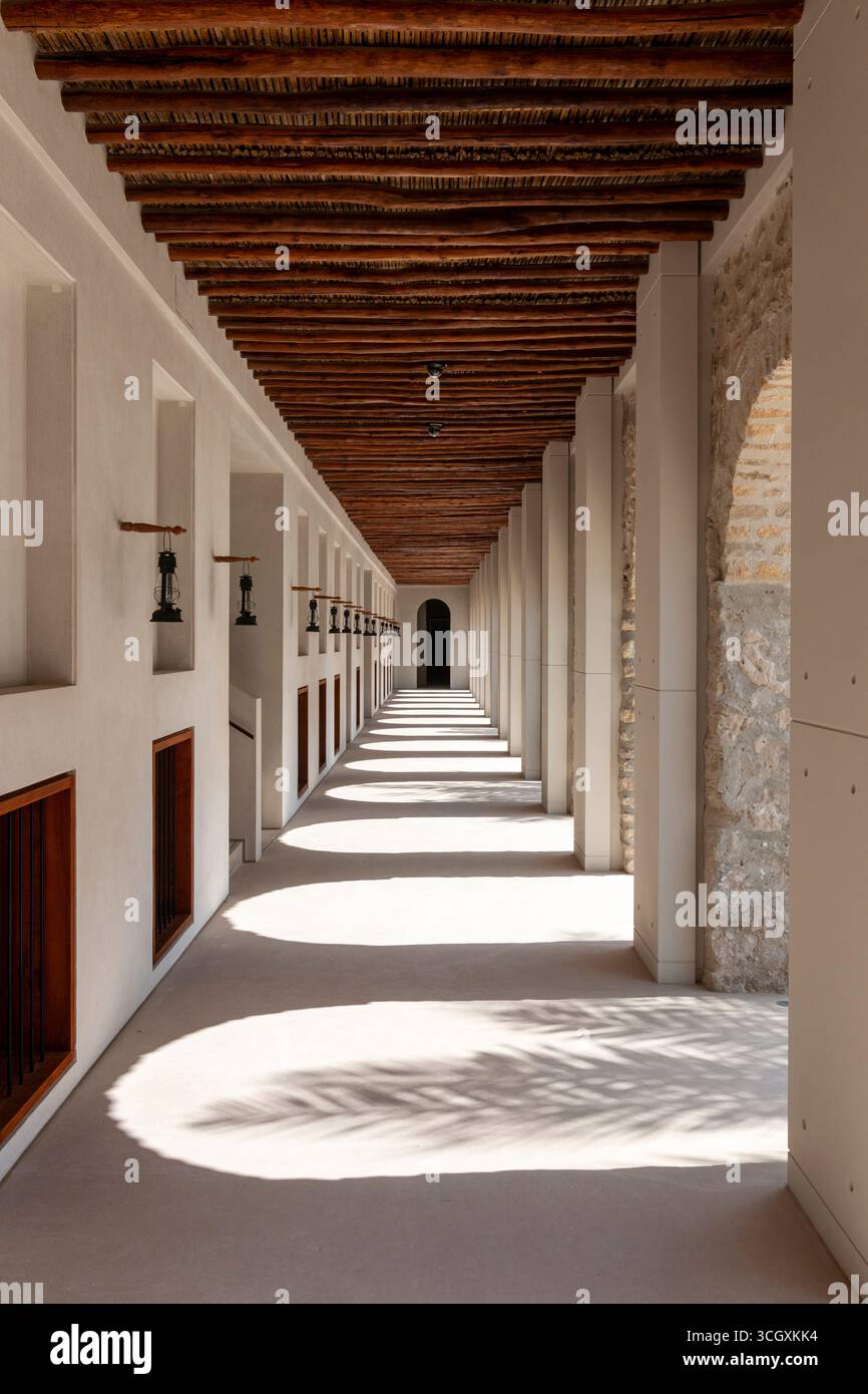UAE - Abu Dhabi - Qasr Al Hosn Arcade - long riwaq corridor with palm ...