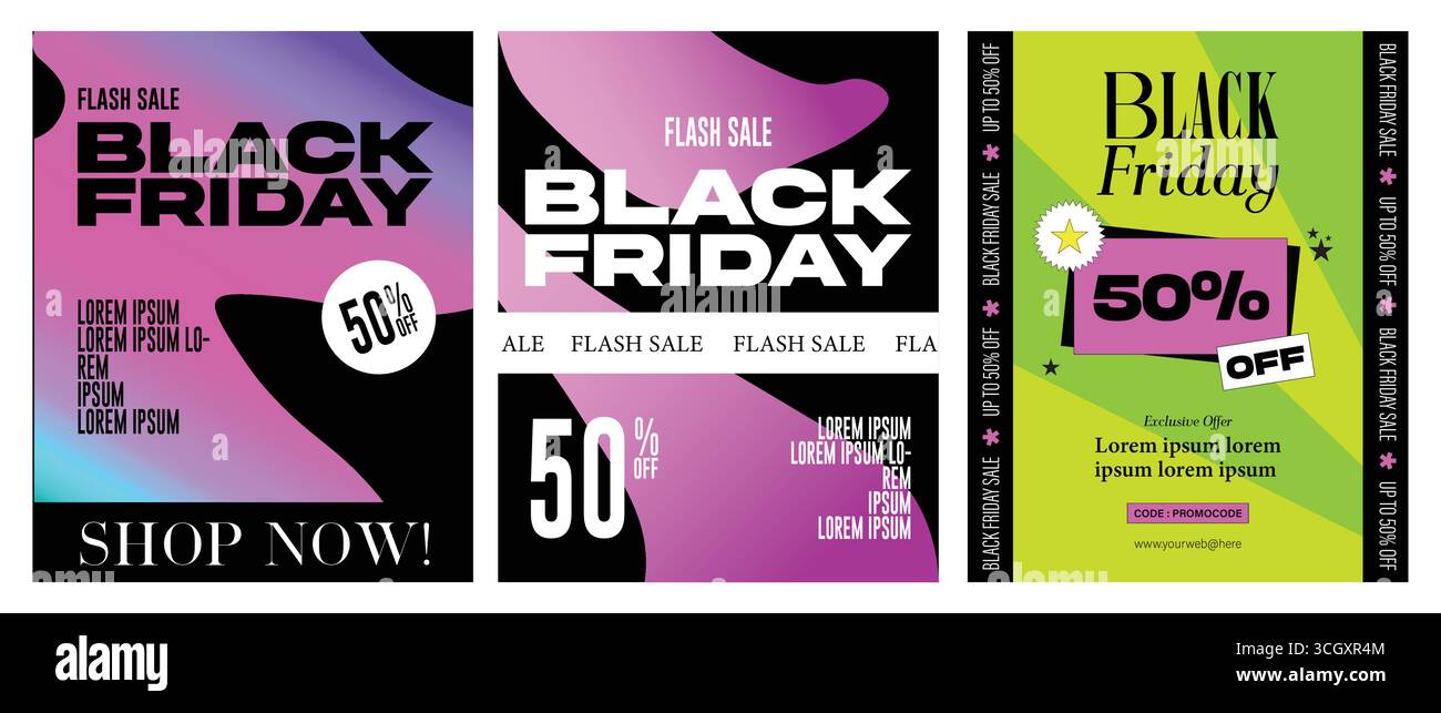 Trendy Black Friday Poster Bundle – Minimal & Bold Graphics Stock Vector