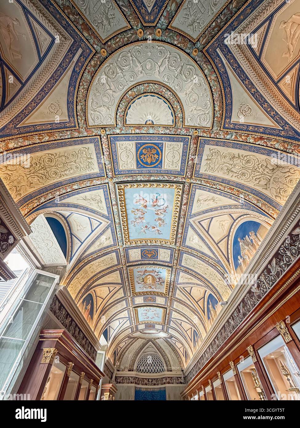 Theater Design Ceiling Rome VATICAN CITY, ROME, ITALY - AUGUST 02, 2025 View of an exquisite, long ...