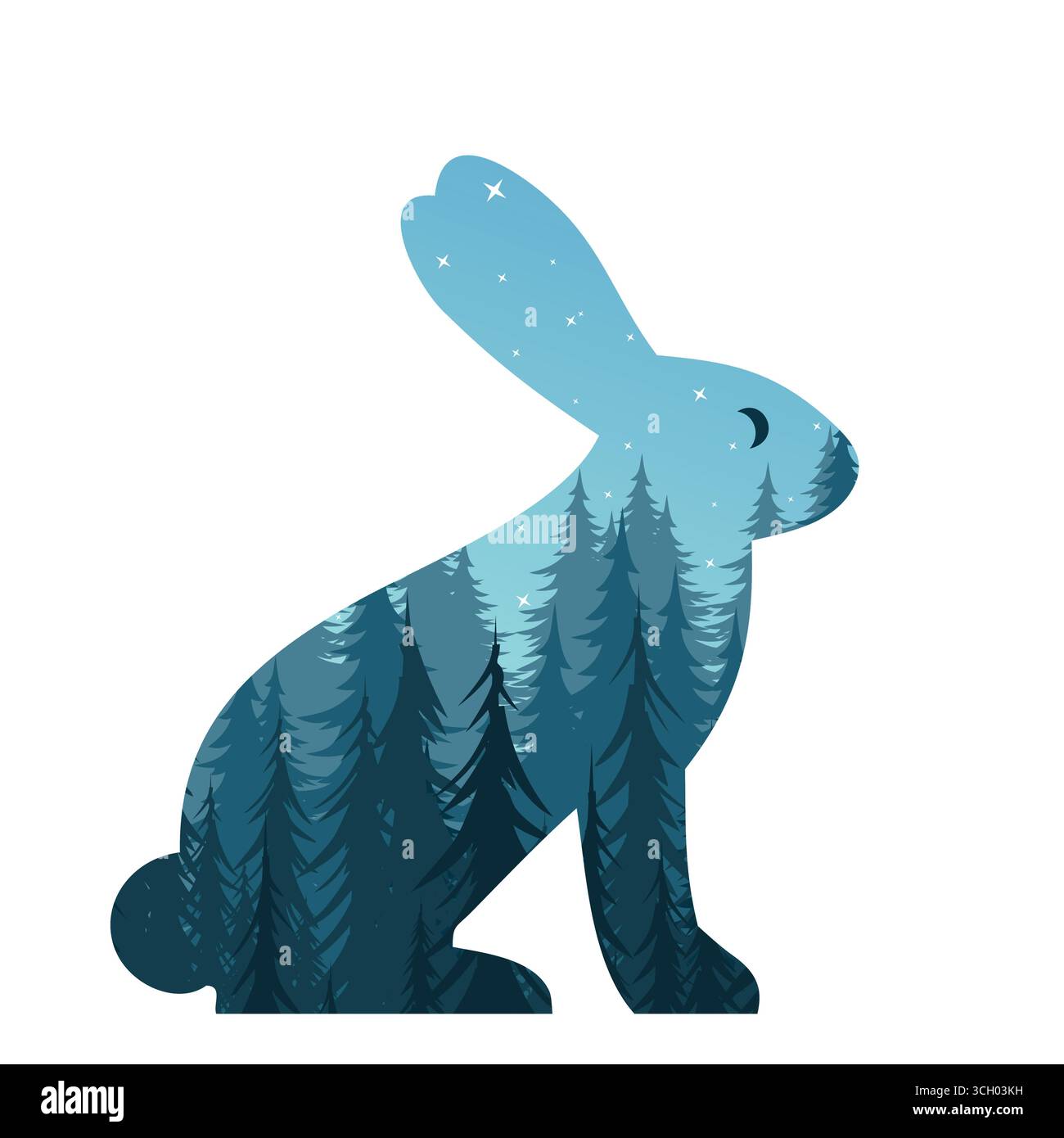 The hare symbol with night forest. Stock Vector