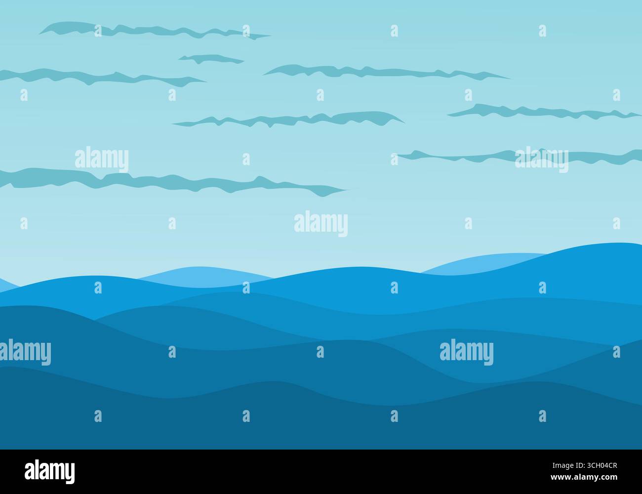 The seascape with big blue waves. Stock Vector