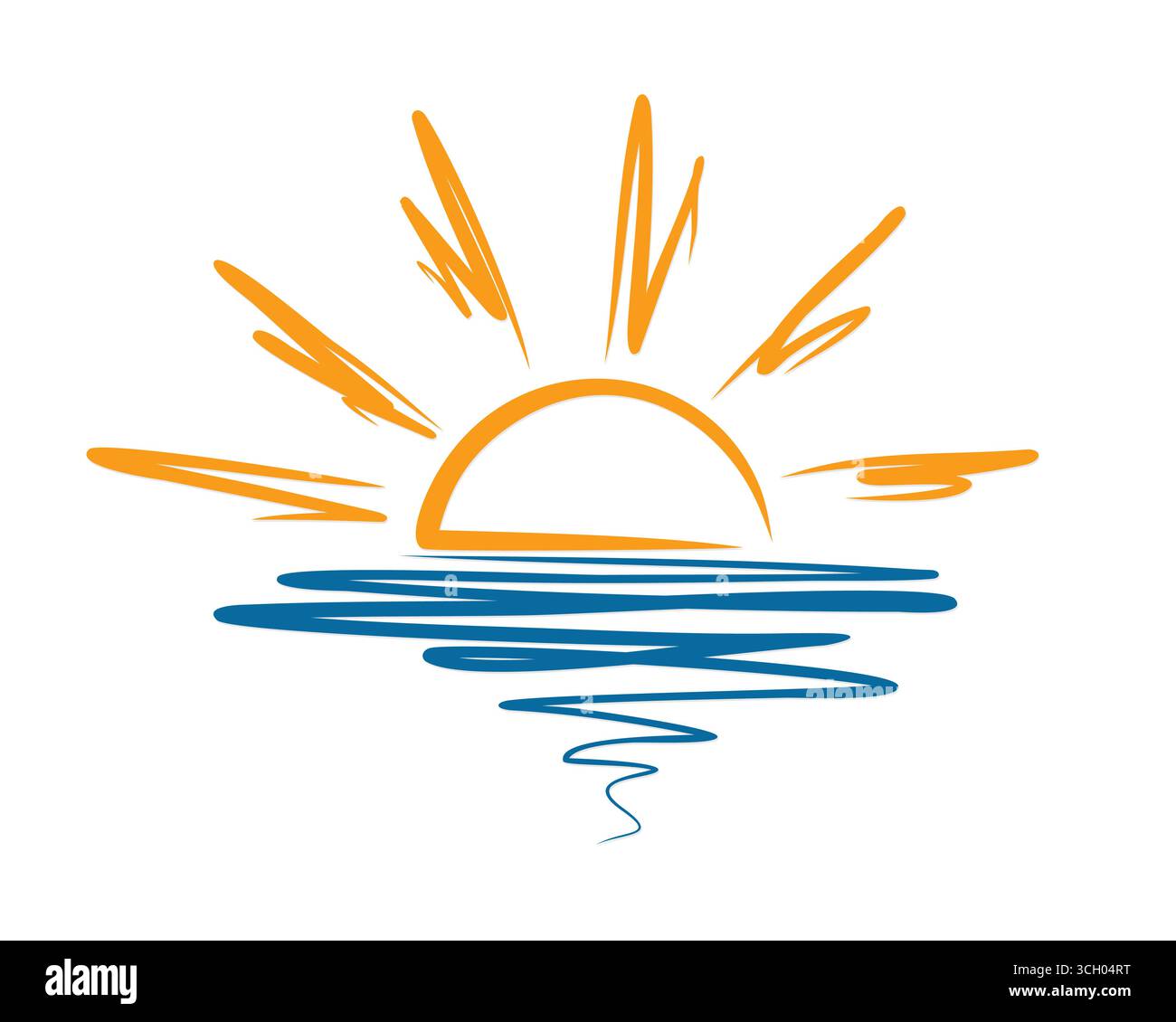 Stylized sun symbol with blue wave. Stock Vector