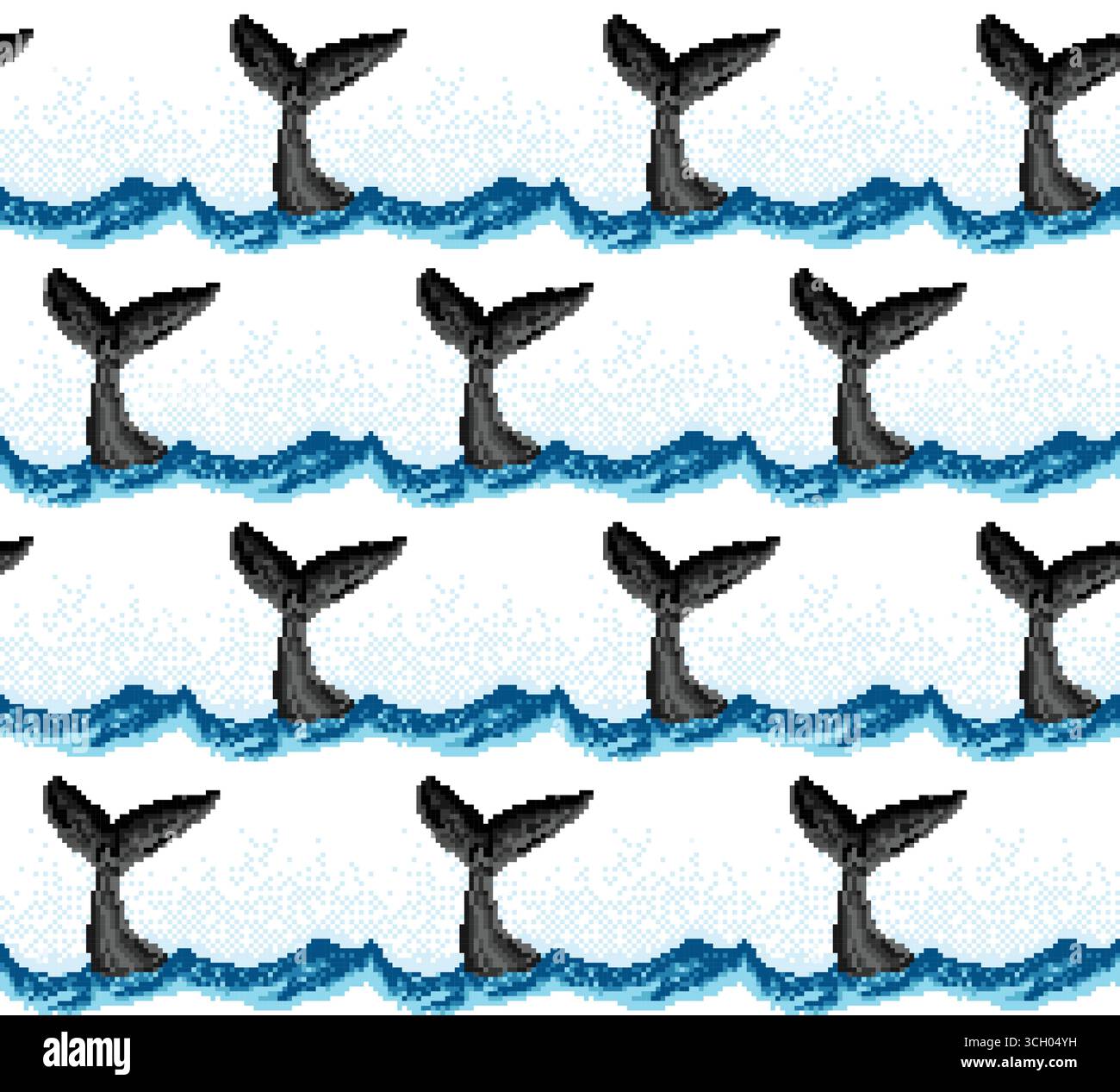 Seamless pixel background with whale and sea. Stock Vector