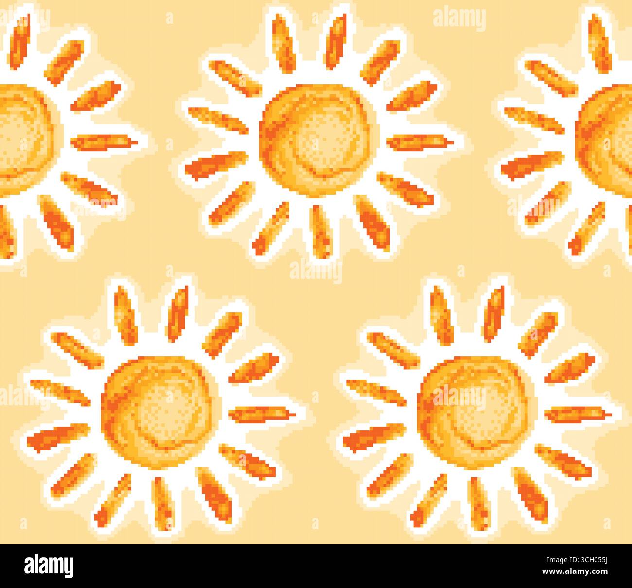 The seamless background with bright pixel sun. Stock Vector