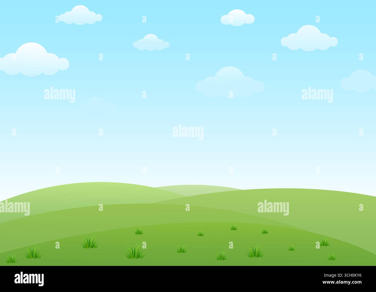 Green Grass Field Landscape with Blue Sky. Vector Illustration Stock ...