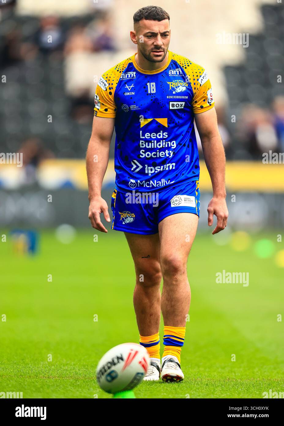 Jake Connor of Leeds Rhinos in the pre-game warm up during the Betfred ...