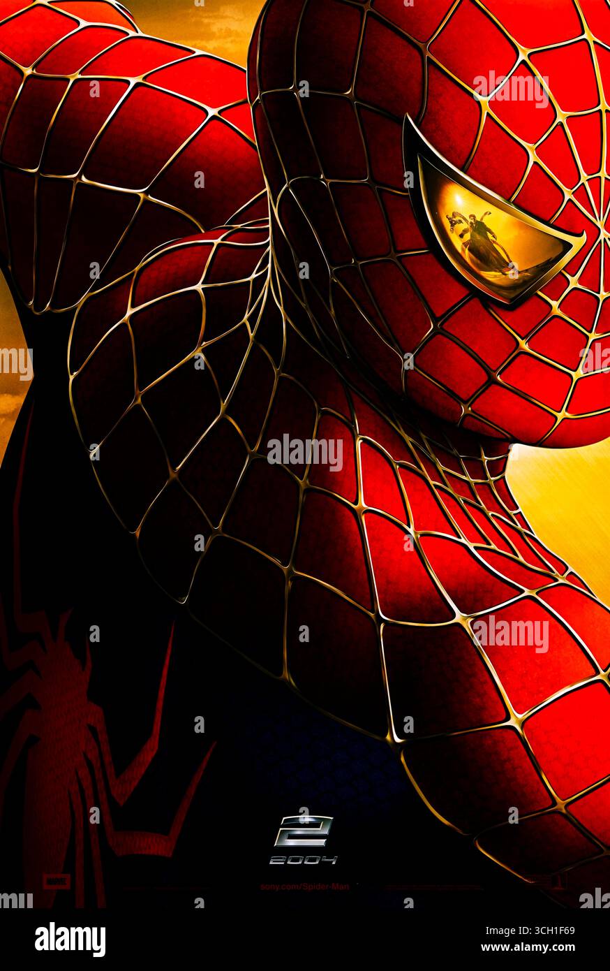 Spider-Man 2 (2004) directed by Sam Raimi and starring Tobey Maguire, Kirsten Dunst and Alfred Molina. Peter Parker struggles with his dual life as Doctor Octopus threatens New York with a dangerous fusion experiment. Photograph of an original 2004 US advance poster EDITORIAL USE ONLY. Credit: BFA / Sony Pictures Releasing Stock Photo