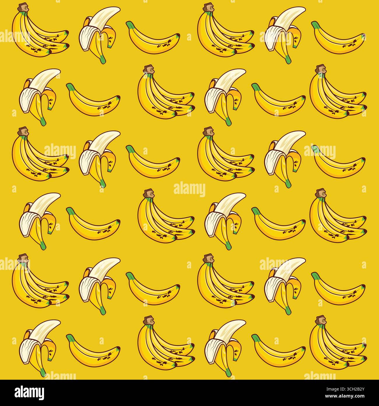 Seamless Banana Pattern on Yellow Background Stock Vector