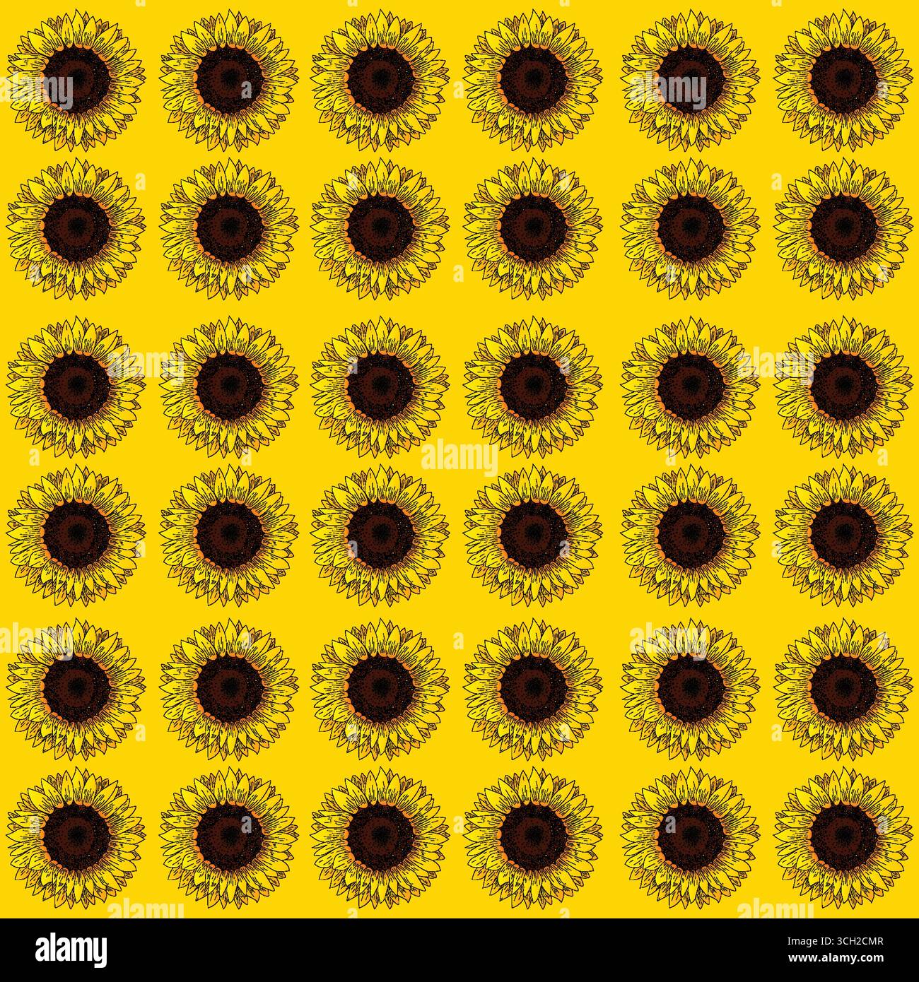 Seamless Sunflower Pattern on Yellow Background Stock Vector