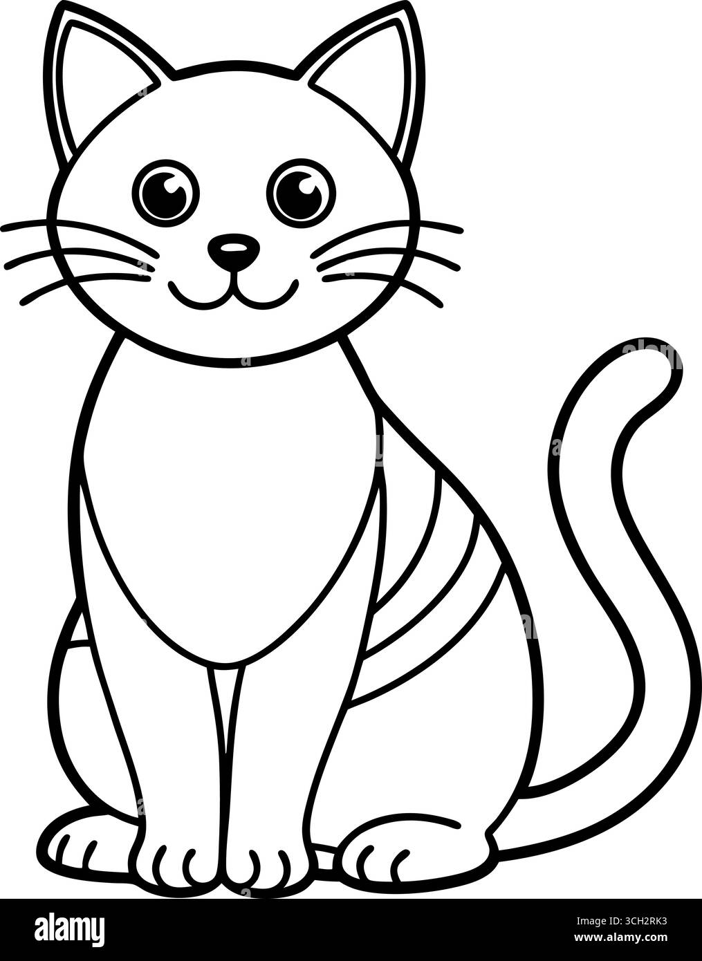Cute cartoon cat sitting looking forward outline drawing for coloring ...