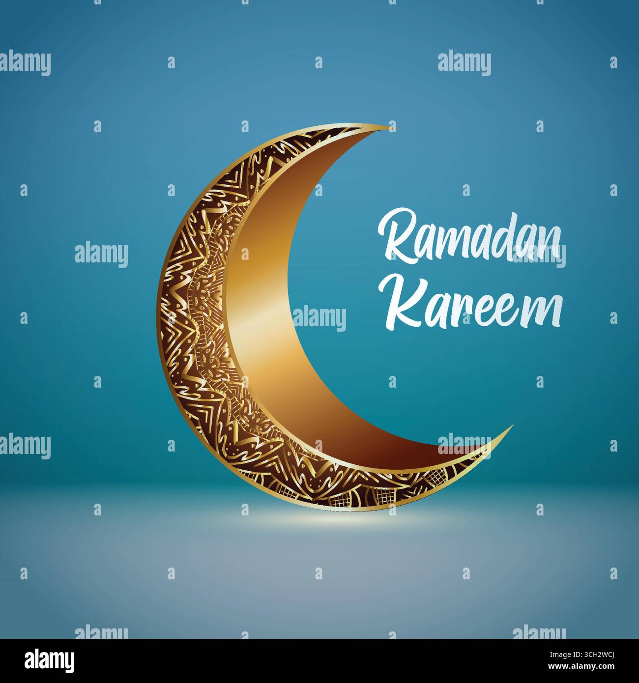 Golden Crescent Moon with Blue Background Stock Vector