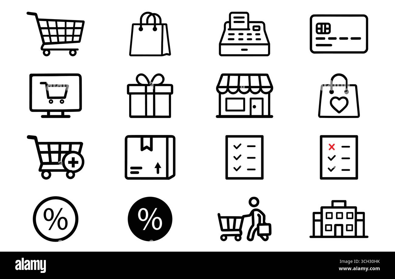 Shopping Retail Store E-Commerce Icon Pack Stock Vector