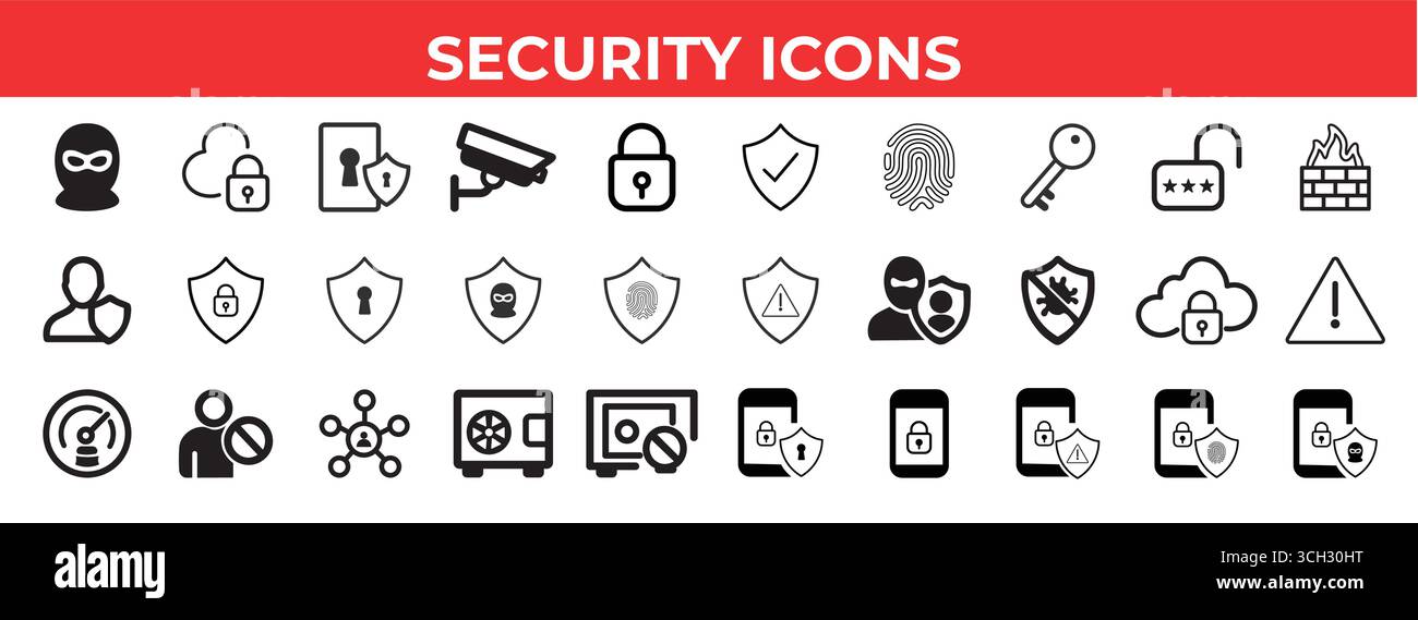 Security Protection Shield Privacy Vector Icon Set Stock Vector