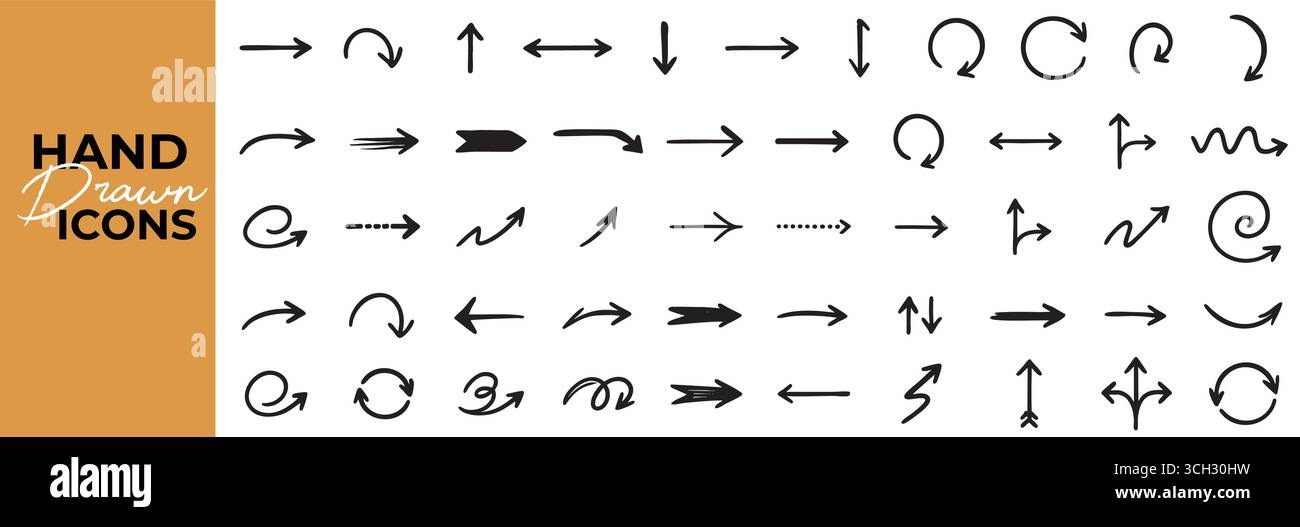 Hand Drawn Arrow Sketch Icon Vector Pack Stock Vector