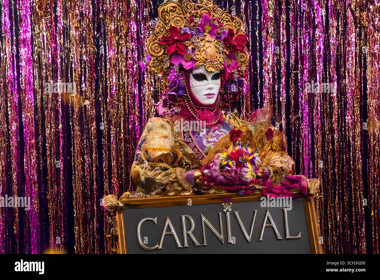 streamers fall on the ancient costume for the beginning of the carnival ...