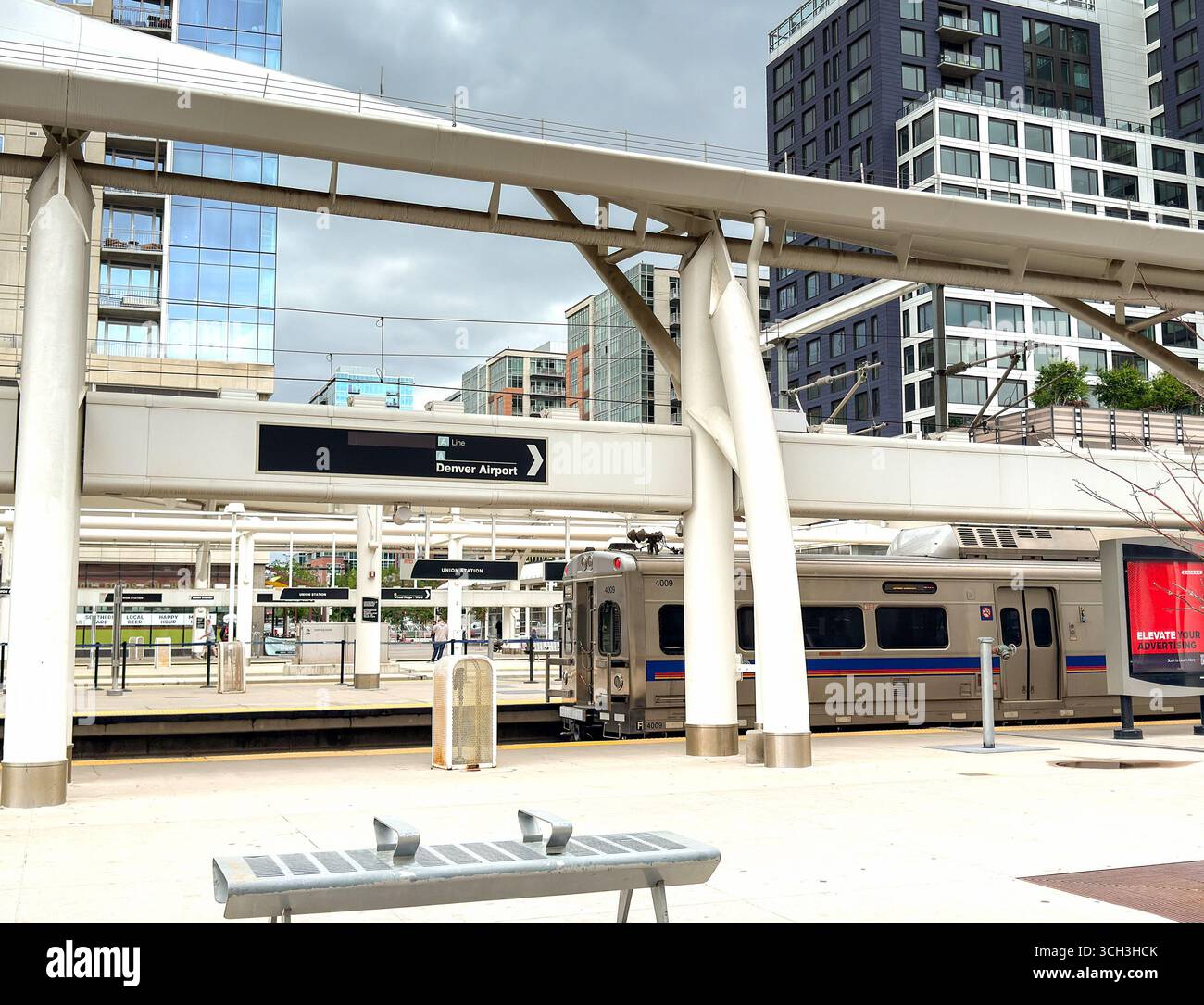 Denver, Colorado, USA - 2 June 2025: Commuter train at platforms in Denver Union Station - Smartphone Captured Stock Image