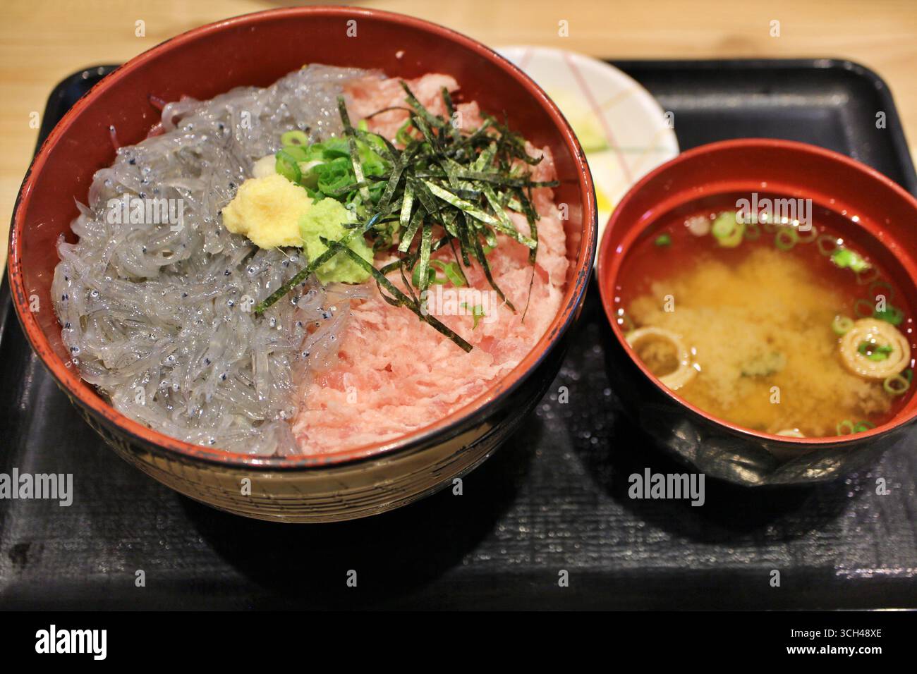 Negitoro Rice Japanese cuisine: raw whitebait and negitoro (minced raw tuna) rice ...