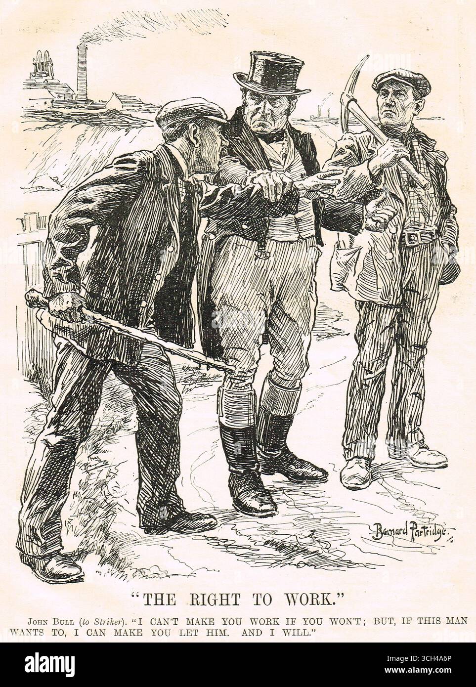 Punch cartoon of 1912 showing John Bull intervening to stop a picketer ...