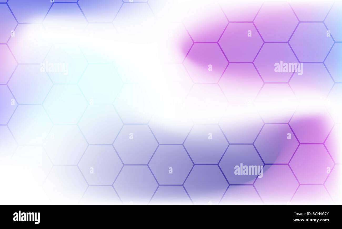 Abstract multicolor flowing gradient background with hexagonal texture. Hexagonal gaming vector abstract tech banner. Stock Vector