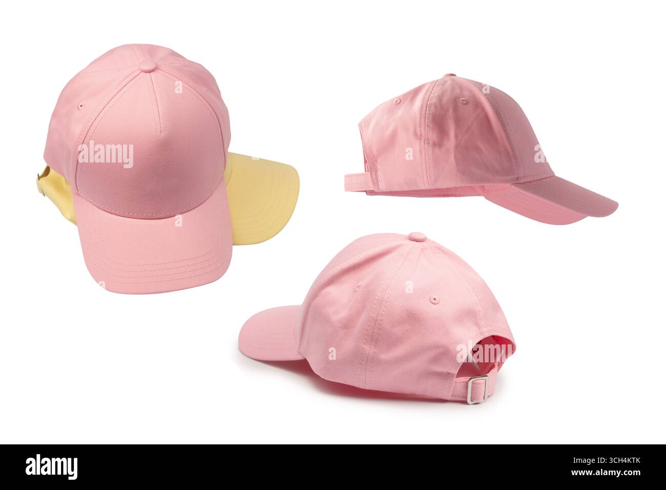 Pink and yellow cap isolated on white background. Stock Photo