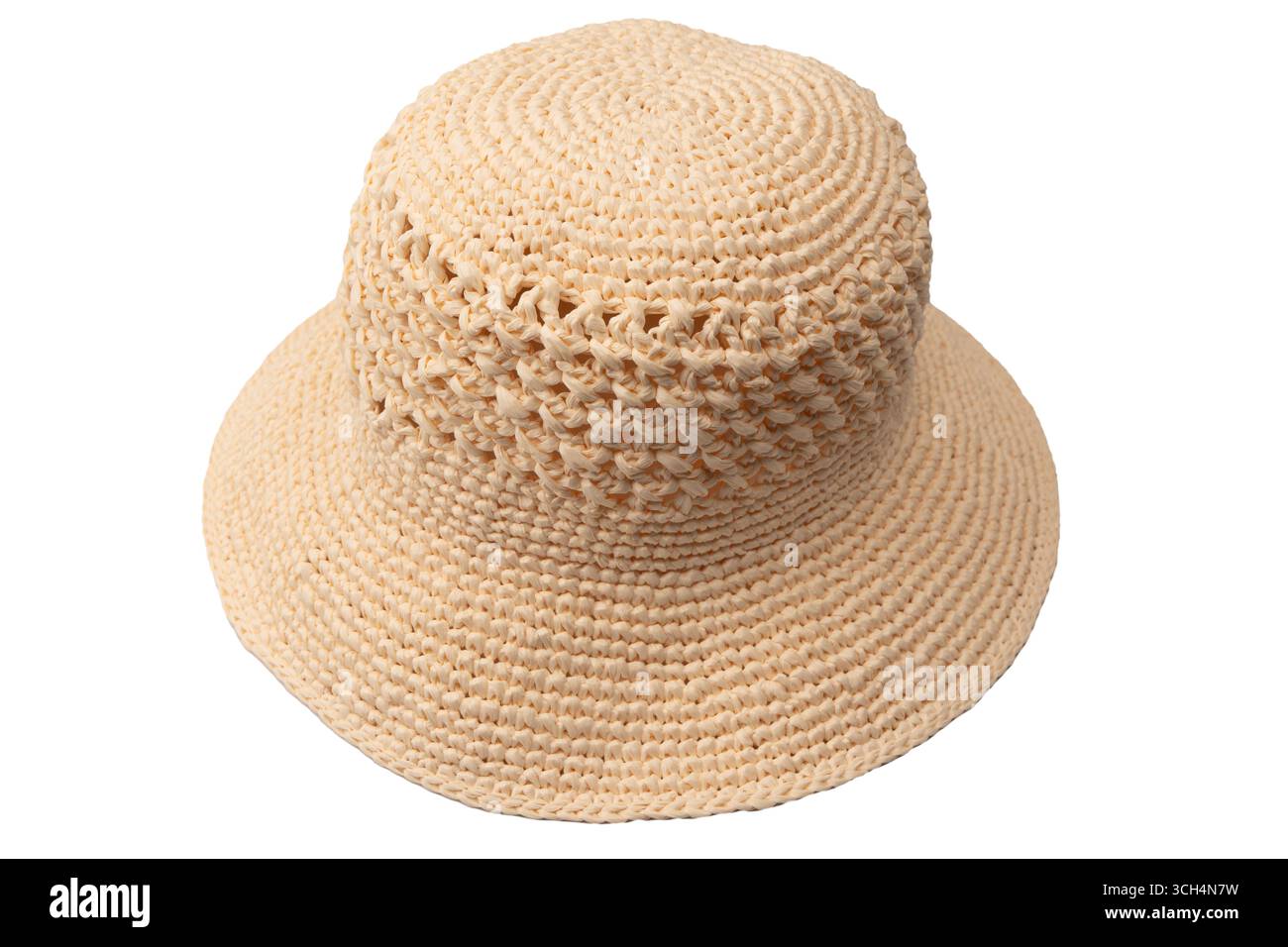 Straw summer hat with isolated on a white background. Stock Photo