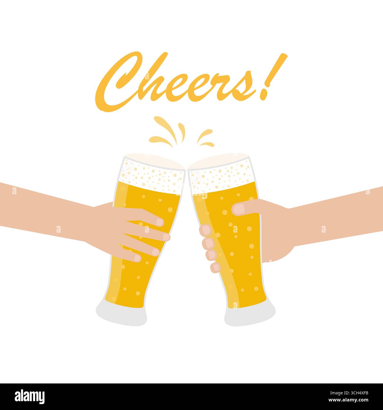 Glass of Beer toasting. Clinking glasses of beer. Vector Illustration. Stock Vector