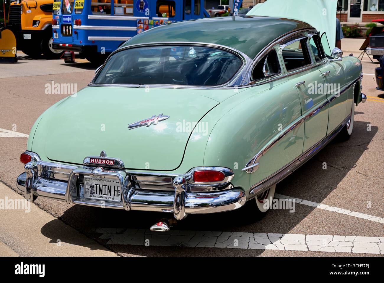 Sycamore, Illinois, USA. An annual vintage car show dominating the main streets of small community in northeastern Illinois. Stock Photo