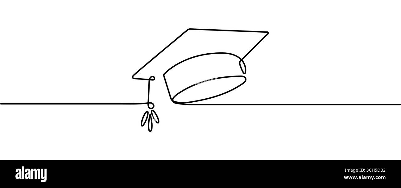 Student cap one line continuous vector illustration, hand drawn line ...