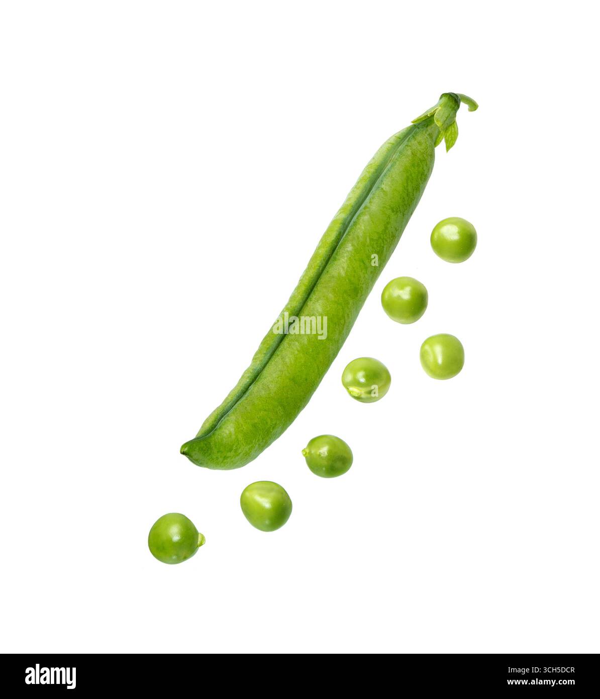 Green peas isolated on white background. Falling sweet green peas, with clipping path Stock Photo