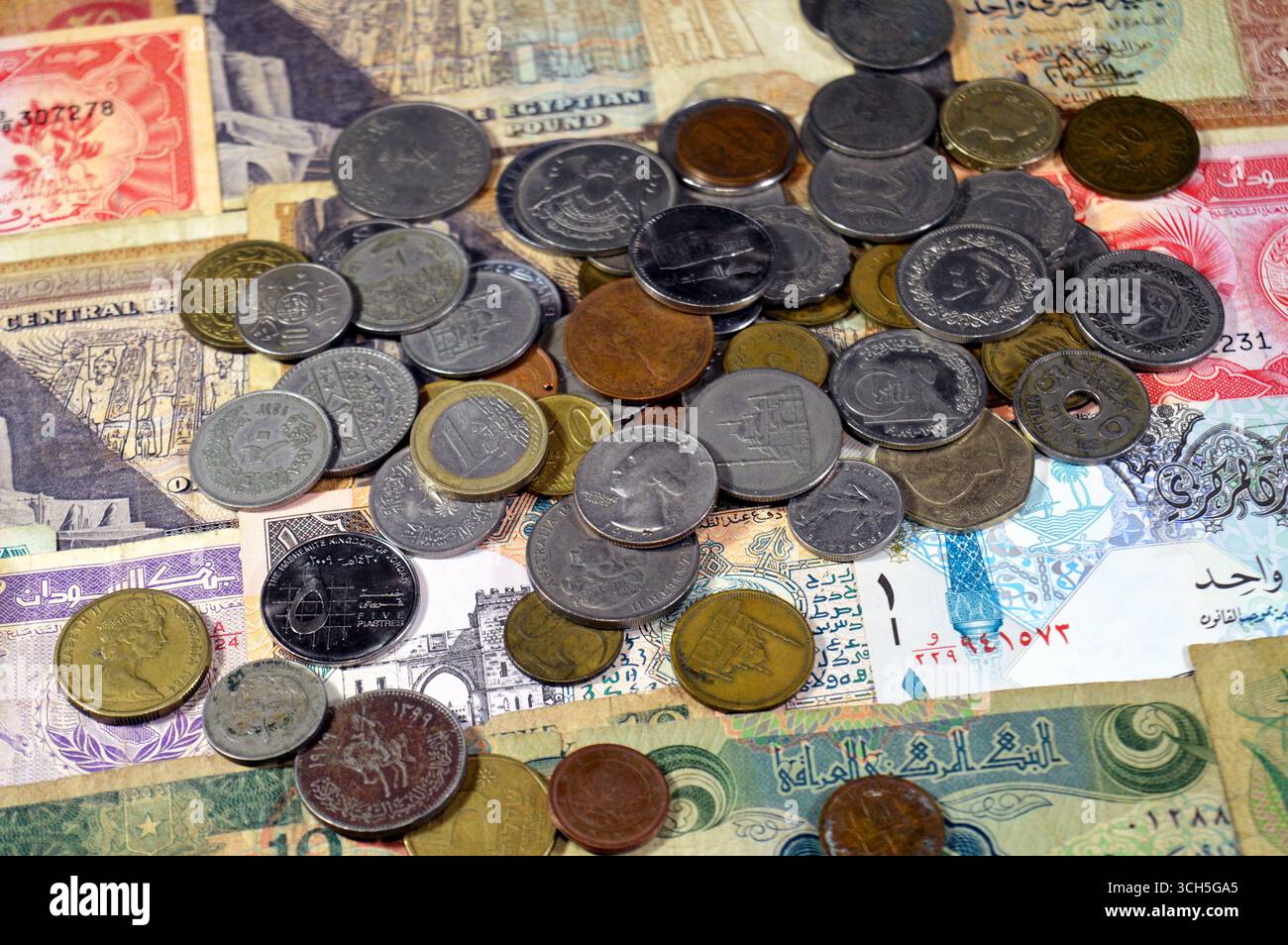Various Money Background of various banknotes and coins of different countries of the ...