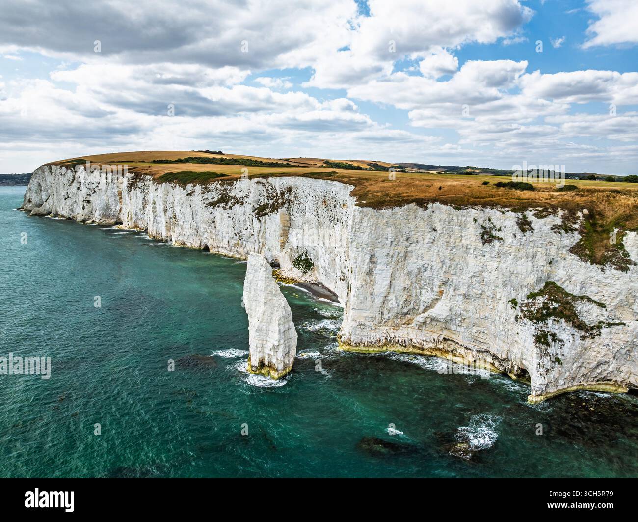 White Cliffs of Old Harry Rocks Jurassic Coast from a drone, Handfast ...