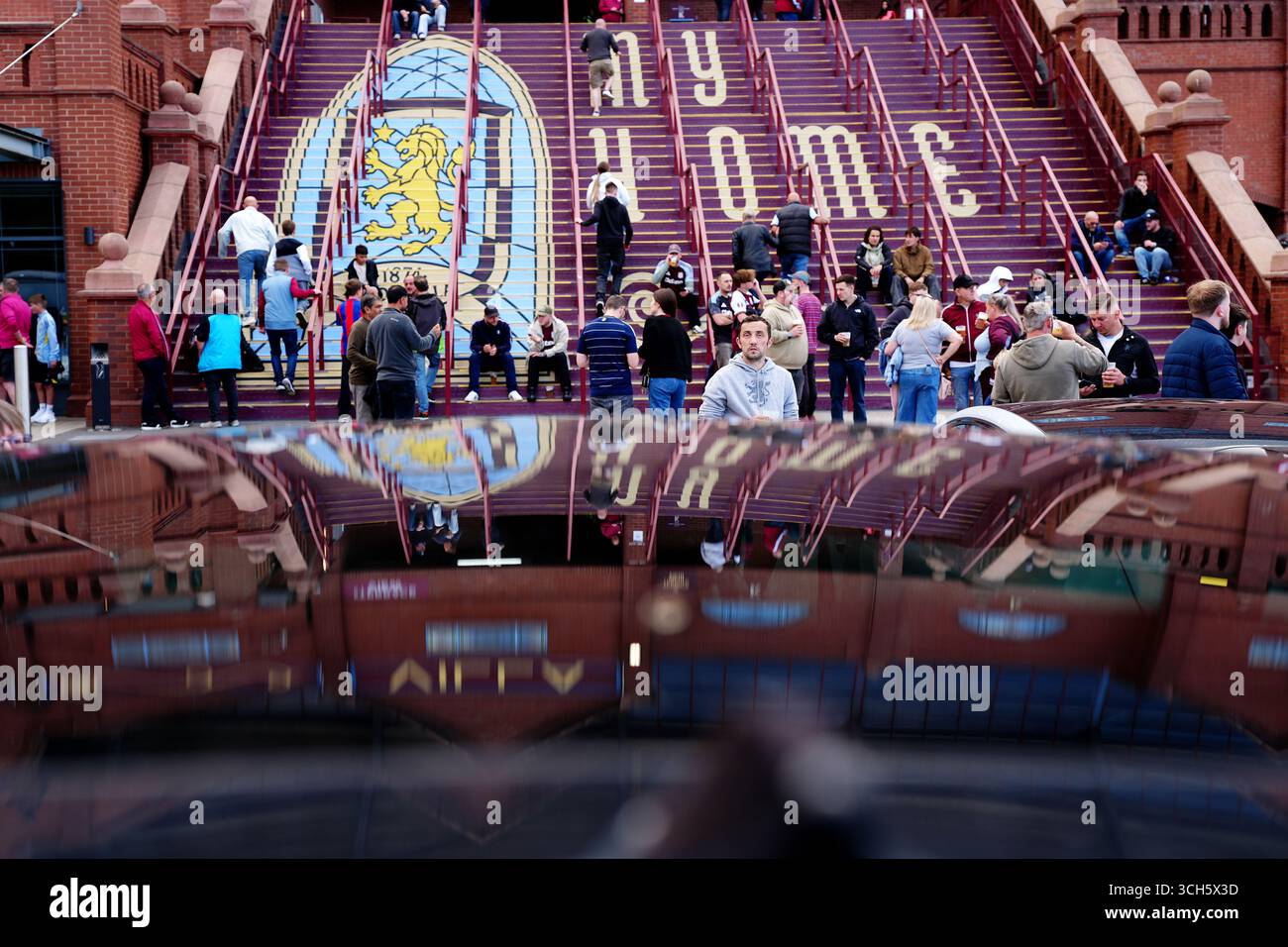 Aston Villa fans gather at the steps outside the Holte End at Villa Park, Birmingham ahead of the Premier League match between Aston Villa and Crystal Palace. Picture date: Sunday August 31, 2025. Stock Photo
