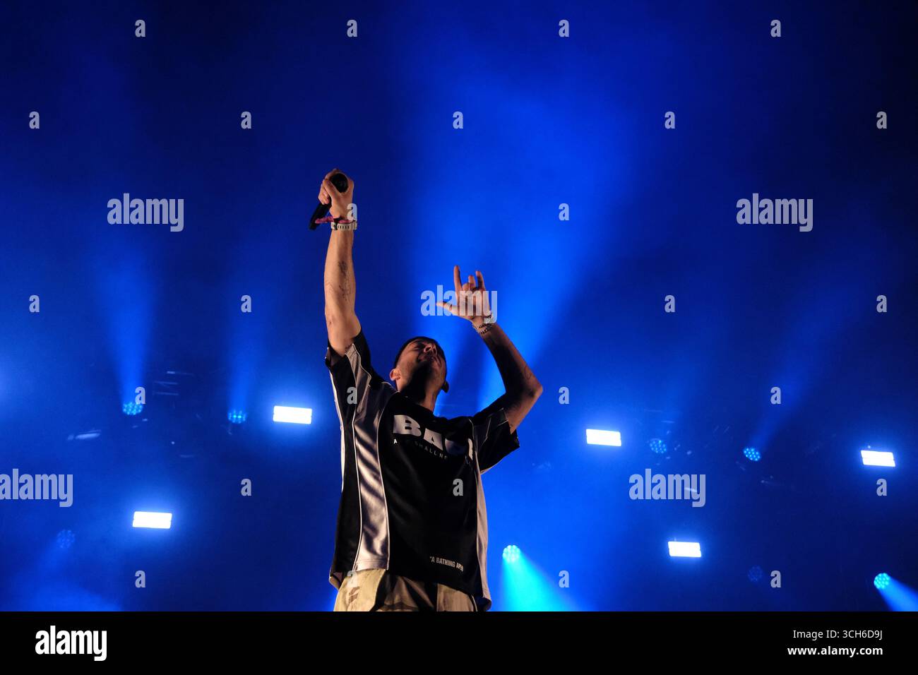 Jedburgh, UK. 31st Aug, 2025. Example performs onstage during day two of EdgeFest 2025 at Lilliardsedge near Jedburgh on August 30, 2025. EdgeFest 2025, Music Festival. A growing music festival, in the Scottish Borders, now in its third year, being held at Lilliardsedge, near Jedburgh. Music and entertainment for all the family, under the big top. ( Credit: Rob Gray/Alamy Live News Stock Photo