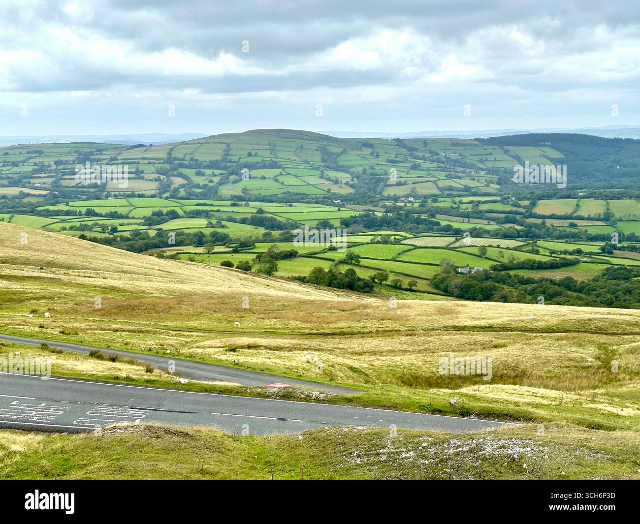 View over the fields of Carmarthenshire viewed from the Black Mountains - Smartphone Captured Stock Image