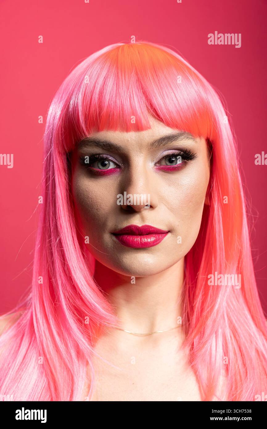 Stylish model portraying calm presence and confident look with sculpted ...