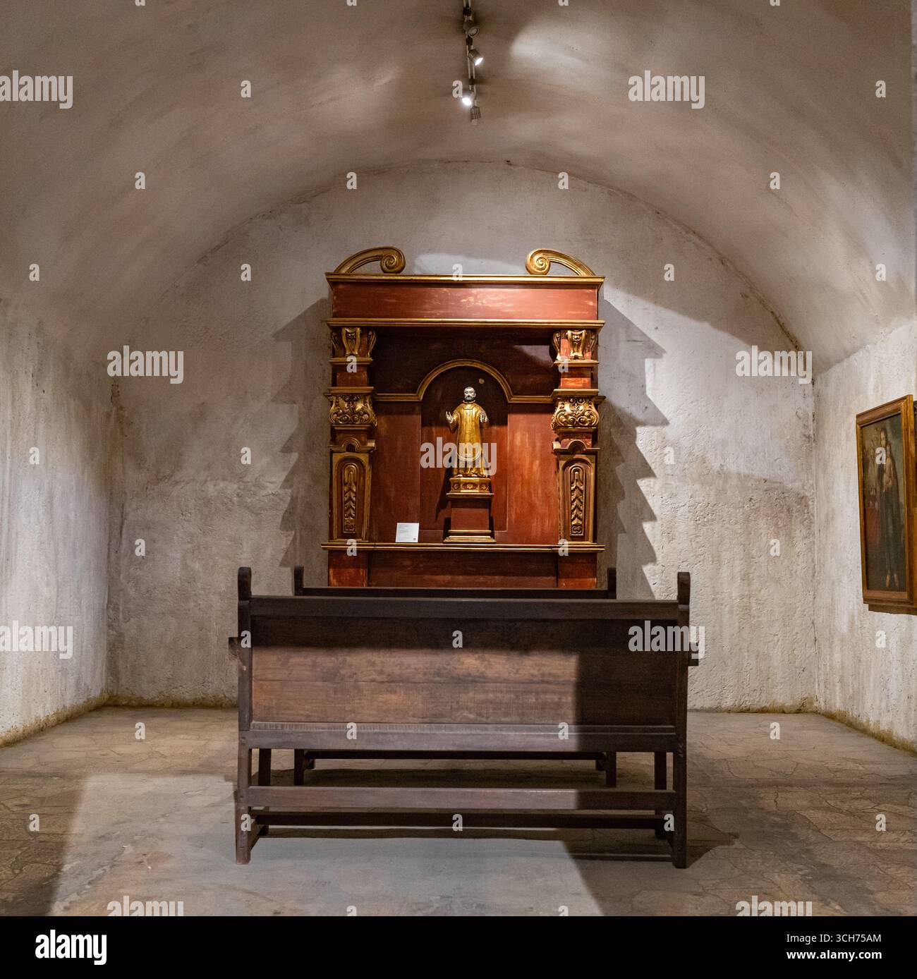 Tijuana, BCS, Mexico - Aug. 16, 2025: Jesuit altar and chapel replica in the historical exhibit area at CECUT, the cultural center in Zona Río. Stock Photo