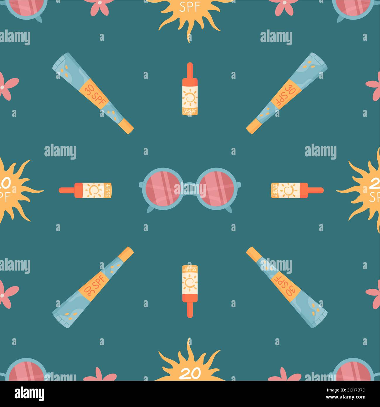 Flat Sunscreen Bottle Seamless Pattern Stock Vector
