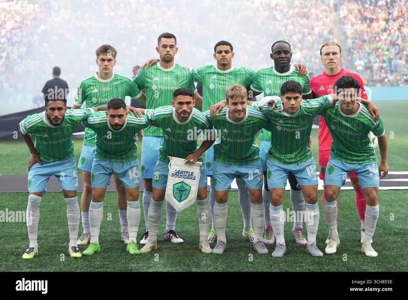 Seattle Sounders FC pose for the traditional prematch photo before the ...