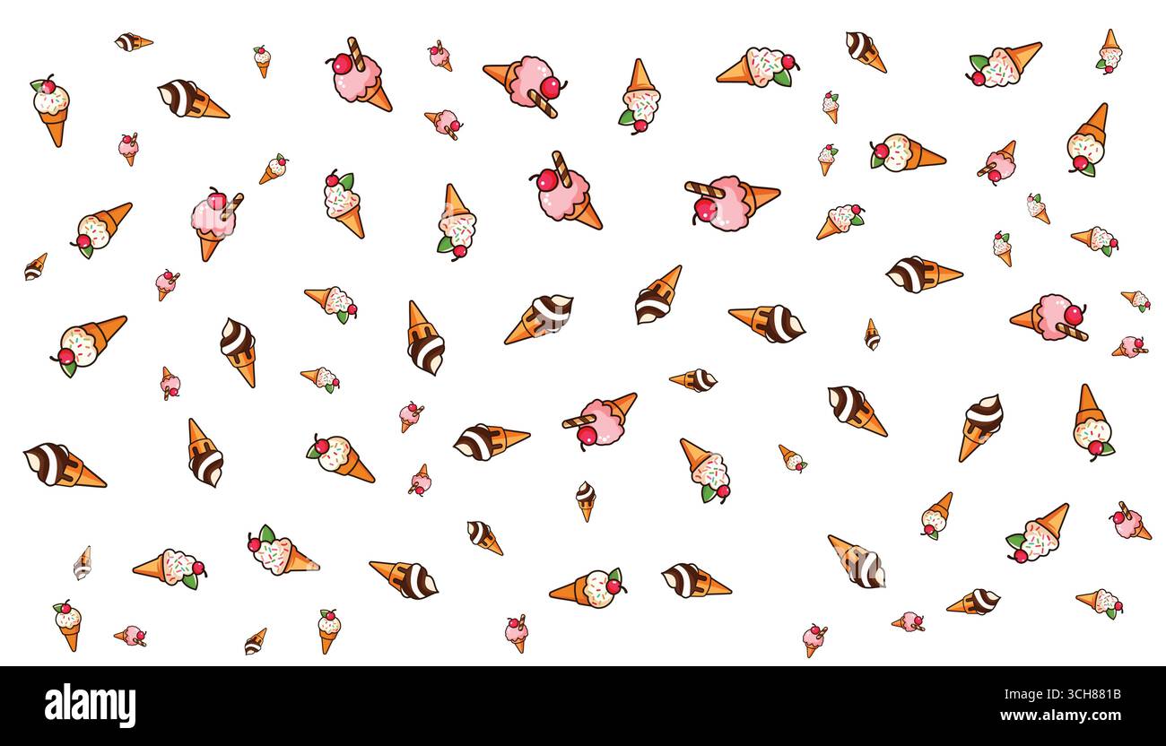 Ice Cream Illustration Pattern Vector in colorfull on white background Stock Vector