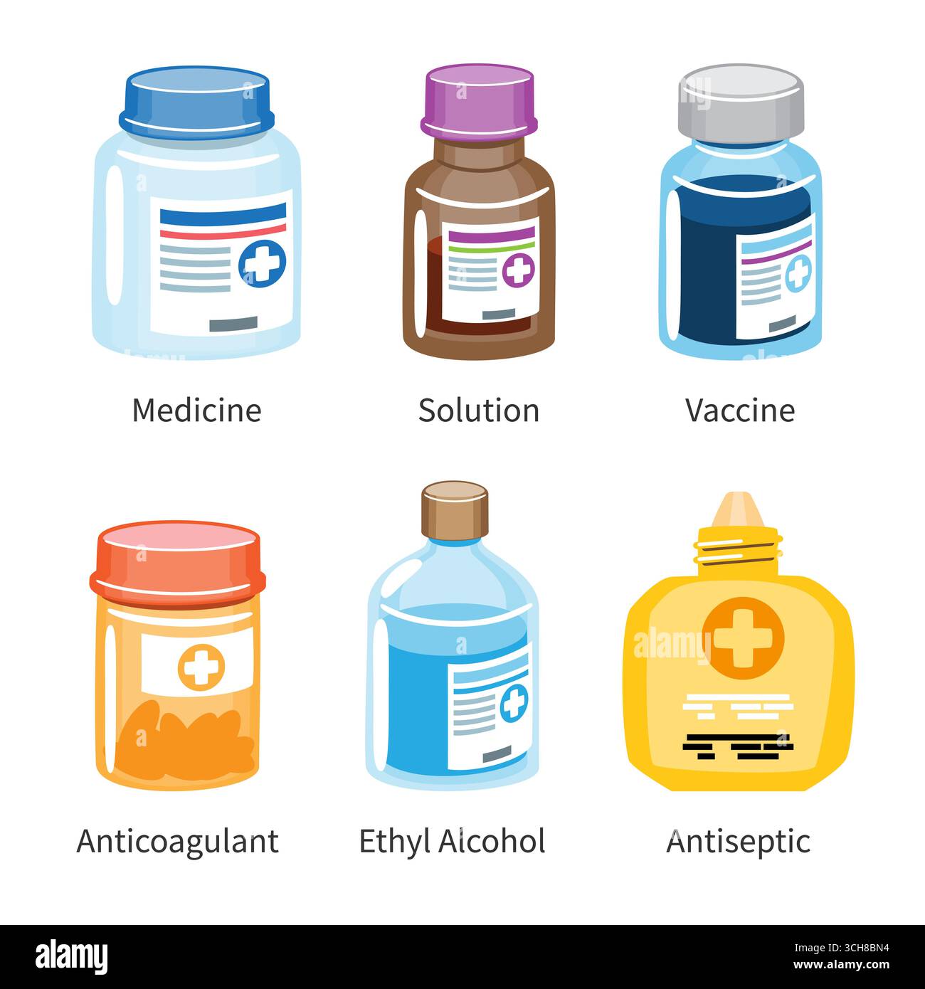 Set of medicine and pharmaceutical bottles cartoon illustration ...