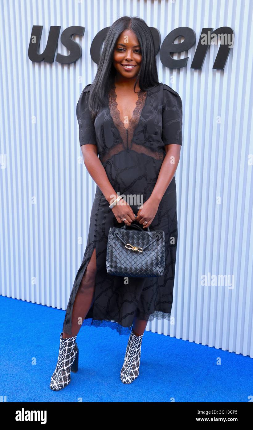 Adrienne Warren arrives at the US Open in New York on August 31, 2025 ...