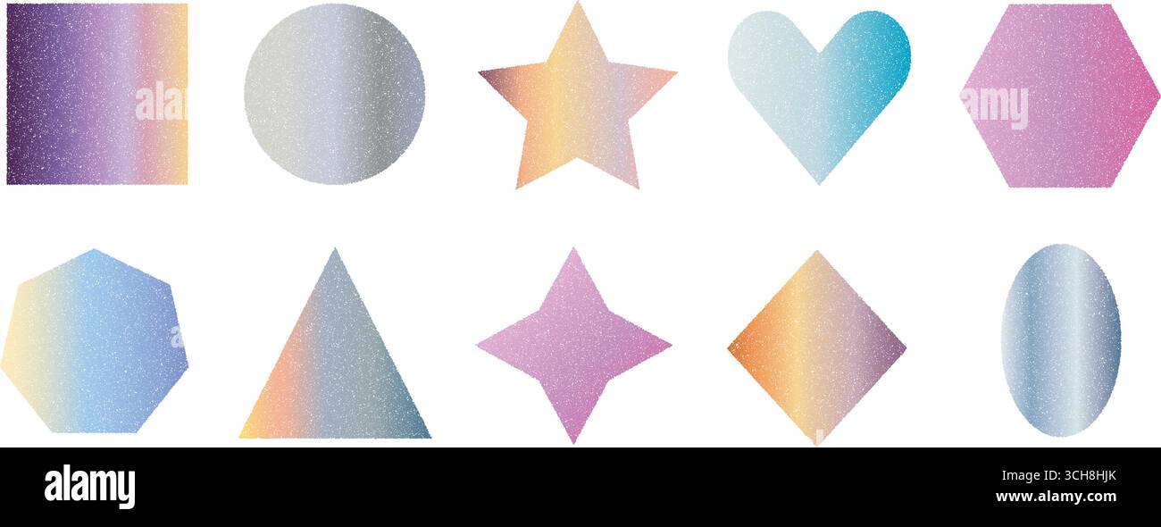 Gradient noise geometric shapes set. Text boxes multi colors grainy ...