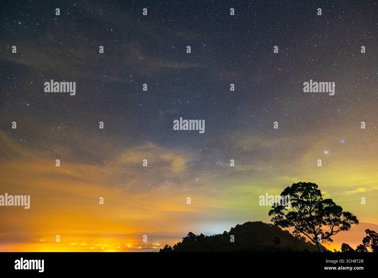 Night landscape with Milky Way star over mountains Colorful Starry sky ...