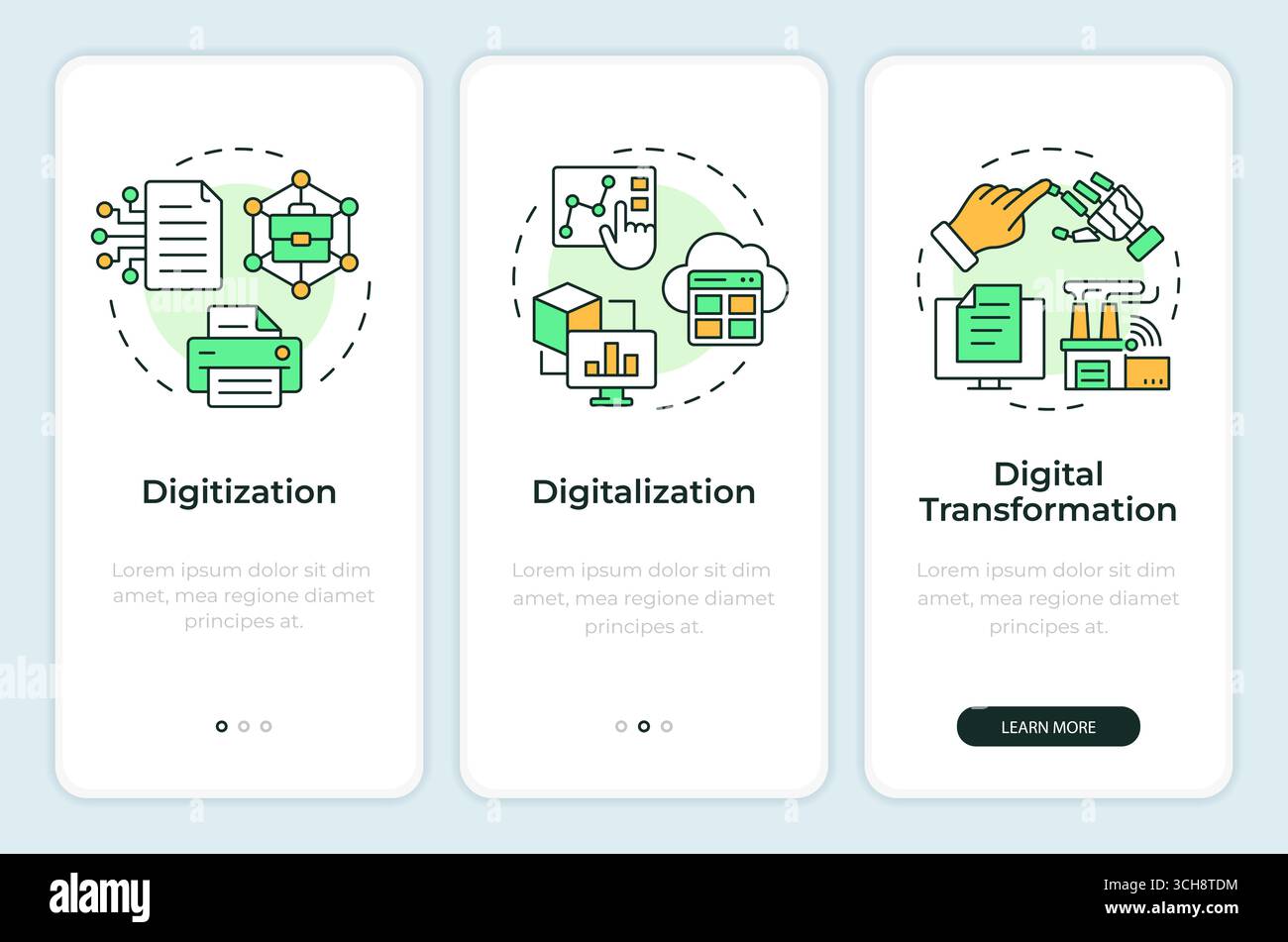 Digital transformation onboarding mobile app screen Stock Vector