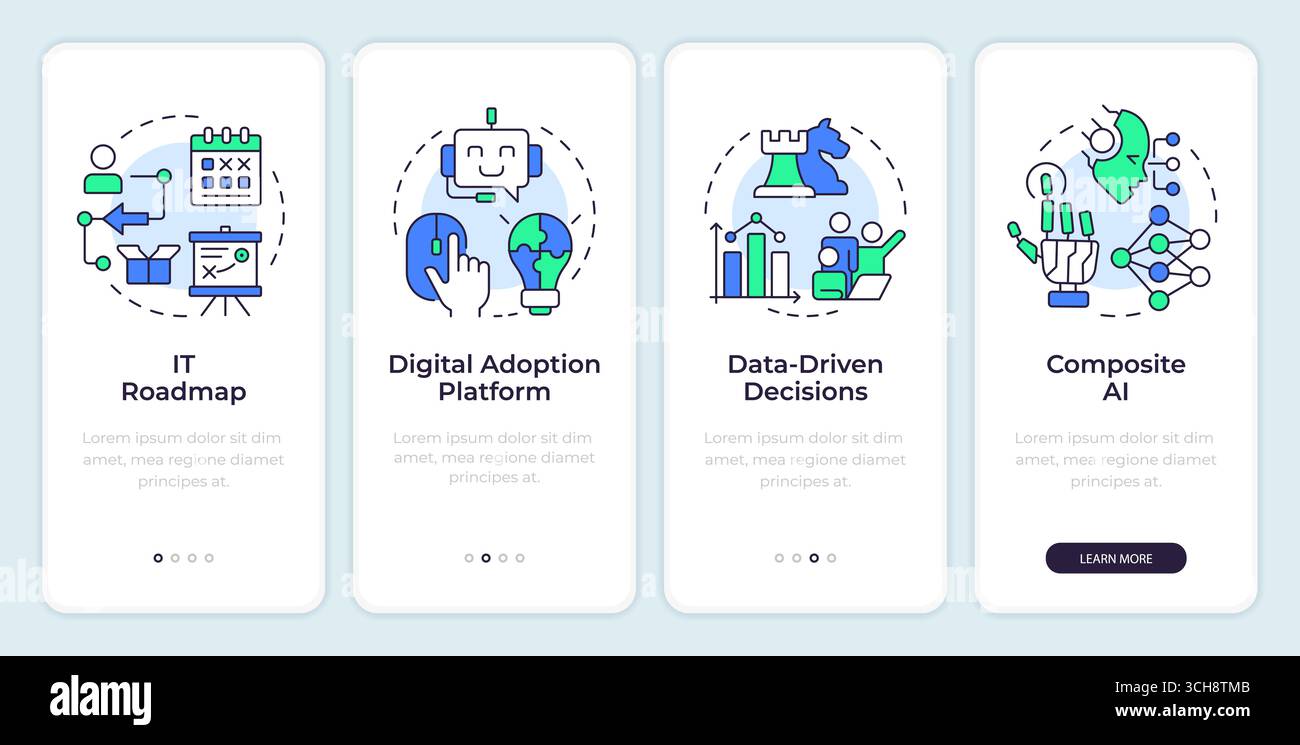 Digital technologies implementation onboarding mobile app screen Stock Vector