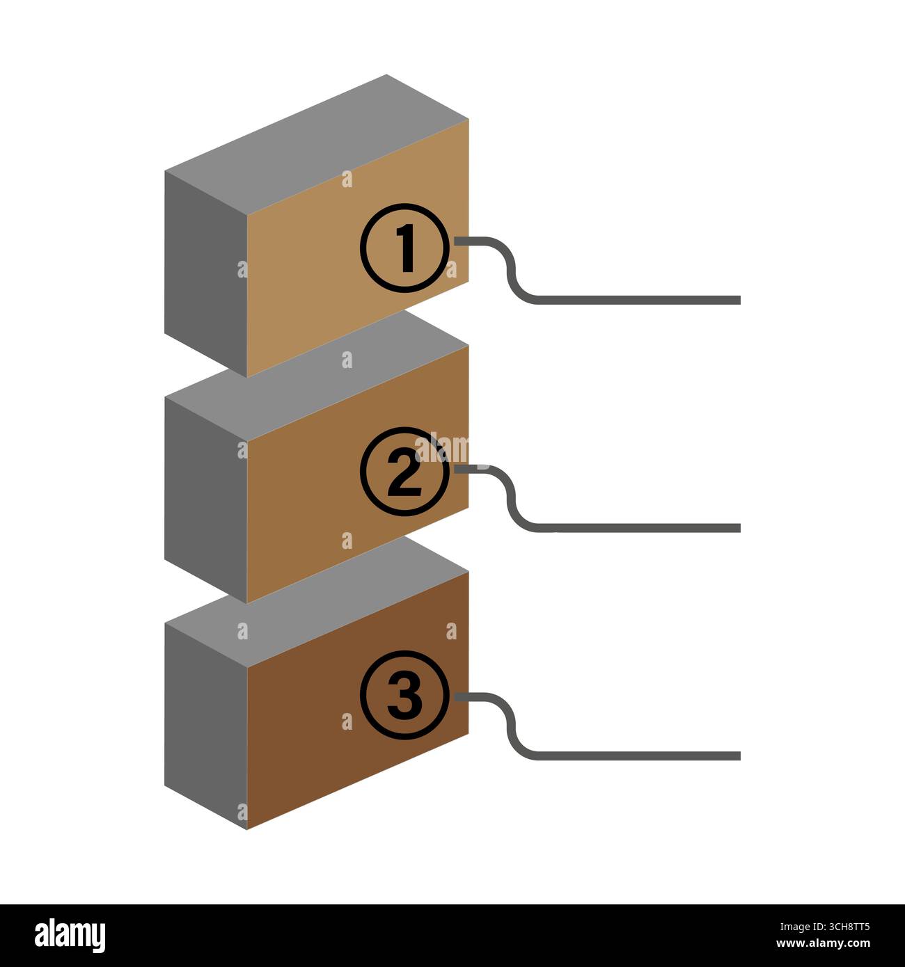 Three cardboard boxes. Logistic delivery concept. Numbered parcel vector. Shipping business elements. EPS 10. Stock Vector