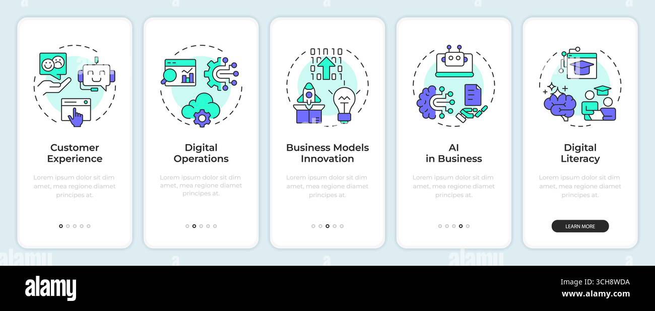Digital transformation pillars onboarding mobile app screen Stock Vector