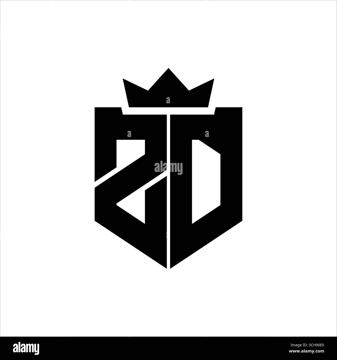 ZD Logo vector image of a shield with a sharp geometric style with a pointed crown and thick font Stock Vector