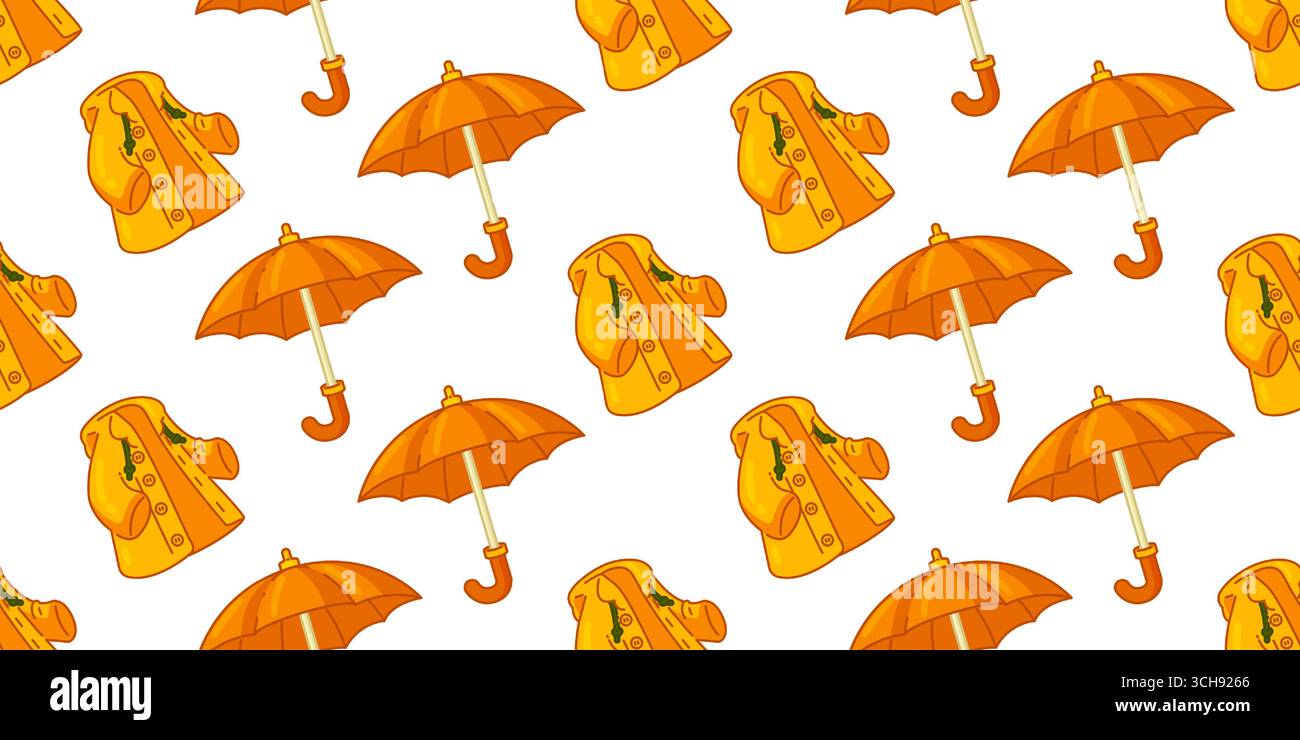 Seamless Cartoon Raincoat Umbrella Pattern Stock Vector